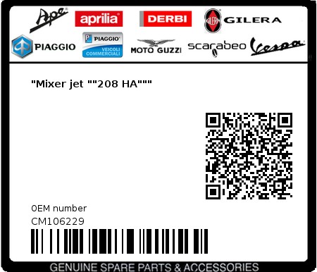 Product image: Piaggio - CM106229 - "Mixer jet ""208 HA"""  0