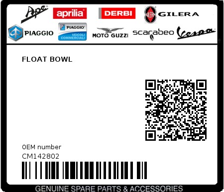 Product image: Piaggio - CM142802 - FLOAT BOWL  0