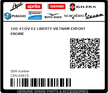 Product image: Piaggio - CM144915 - 100 4T/2V E2 LIBERTY VIETNAM EXPORT ENGINE 