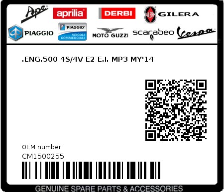 Product image: Piaggio - CM1500255 - .ENG.500 4S/4V E2 E.I. MP3 MY'14  0