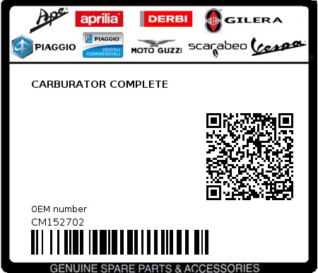Product image: Piaggio - CM152702 - CARBURATOR COMPLETE  0