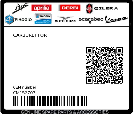 Product image: Piaggio - CM152707 - CARBURETTOR  0
