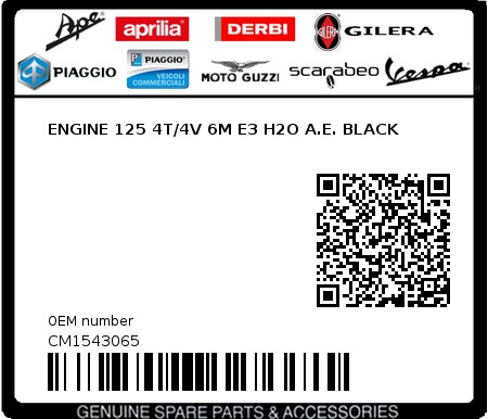 Product image: Piaggio - CM1543065 - ENGINE 125 4T/4V 6M E3 H2O A.E. BLACK  0