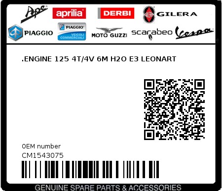 Product image: Piaggio - CM1543075 - .ENGINE 125 4T/4V 6M H2O E3 LEONART  0