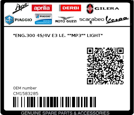 Product image: Piaggio - CM1583285 - "ENG.300 4S/4V E3 I.E. ""MP3"" LIGHT" 