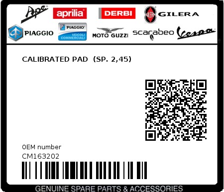 Product image: Piaggio - CM163202 - CALIBRATED PAD  (SP. 2,45)  0