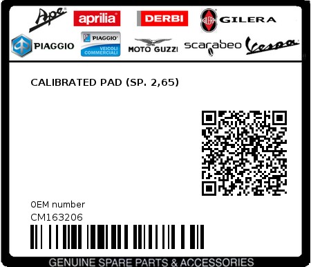 Product image: Piaggio - CM163206 - CALIBRATED PAD (SP. 2,65) 