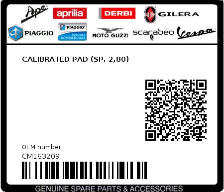 Product image: Piaggio - CM163209 - CALIBRATED PAD (SP. 2,80)  0