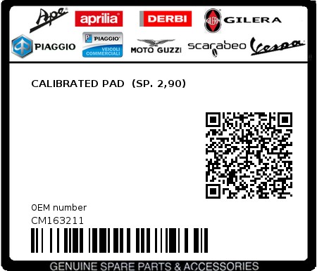 Product image: Piaggio - CM163211 - CALIBRATED PAD  (SP. 2,90)  0