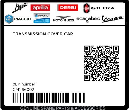 Product image: Piaggio - CM166002 - TRANSMISSION COVER CAP 