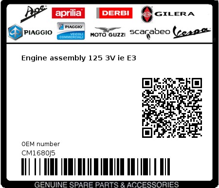 Product image: Piaggio - CM1680J5 - Engine assembly 125 3V ie E3 