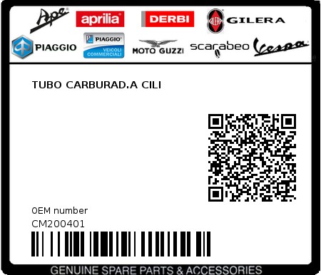 Product image: Piaggio - CM200401 - TUBO CARBURAD.A CILI  0