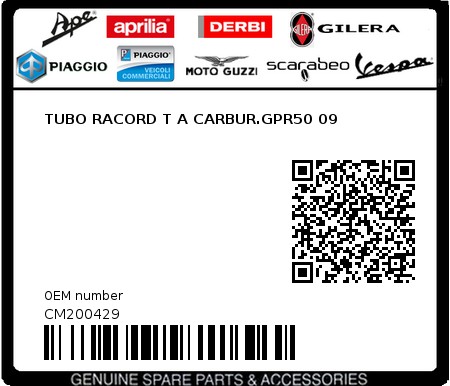 Product image: Piaggio - CM200429 - TUBO RACORD T A CARBUR.GPR50 09  0