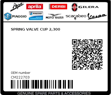 Product image: Piaggio - CM222703 - SPRING VALVE CUP 2,300  0