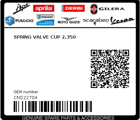 Product image: Piaggio - CM222704 - SPRING VALVE CUP 2,350  0
