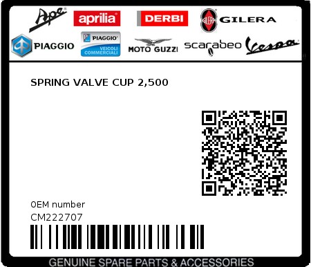 Product image: Piaggio - CM222707 - SPRING VALVE CUP 2,500  0
