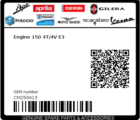 Product image: Piaggio - CM259413 - Engine 150 4T/4V E3  0