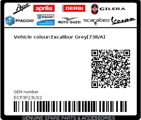 Product image: Piaggio - ECP3F23US2 - Vehicle colour:Excalibur Grey[738/A] 