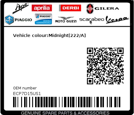 Product image: Piaggio - ECP7D15US1 - Vehicle colour:Midnight[222/A] 