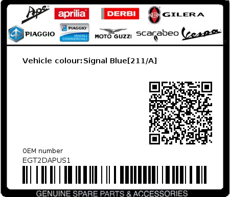 Product image: Piaggio - EGT2DAPUS1 - Vehicle colour:Signal Blue[211/A]  0