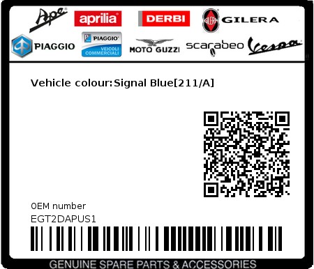 Product image: Piaggio - EGT2DAPUS1 - Vehicle colour:Signal Blue[211/A] 