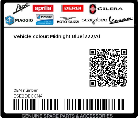 Product image: Piaggio - ESE2DECCN4 - Vehicle colour:Midnight Blue[222/A] 