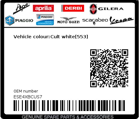 Product image: Piaggio - ESE4XBCUS7 - Vehicle colour:Cult white[553] 