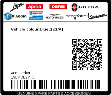 Product image: Piaggio - ESEMDE2VT1 - Vehicle colour:Blue[222/A]  0