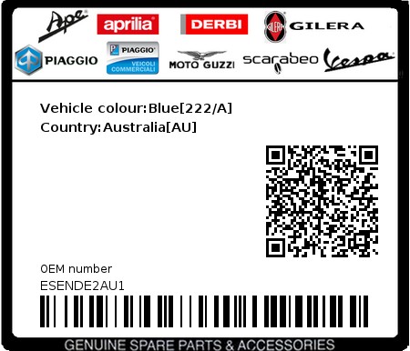 Product image: Piaggio - ESENDE2AU1 - Vehicle colour:Blue[222/A]   Country:Australia[AU]  0