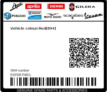 Product image: Piaggio - ESP6R7NRI1 - Vehicle colour:Red[894] 