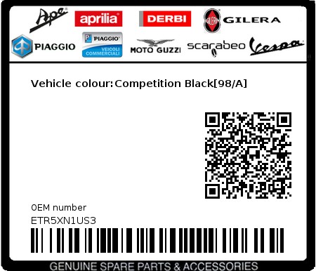 Product image: Piaggio - ETR5XN1US3 - Vehicle colour:Competition Black[98/A] 