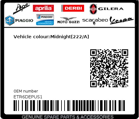 Product image: Piaggio - ETR6DEPUS1 - Vehicle colour:Midnight[222/A] 