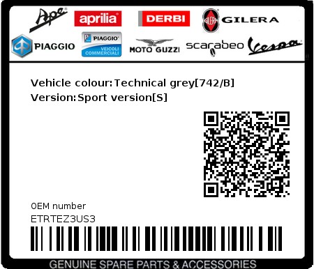 Product image: Piaggio - ETRTEZ3US3 - Vehicle colour:Technical grey[742/B]   Version:Sport version[S]  0