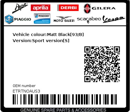 Product image: Piaggio - ETRTNOAUS3 - Vehicle colour:Matt Black[93/B]   Version:Sport version[S]  0