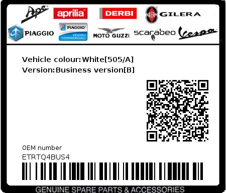 Product image: Piaggio - ETRTQ4BUS4 - Vehicle colour:White[505/A]   Version:Business version[B]  0