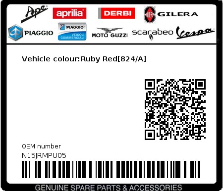 Product image: Piaggio - N15JRMPU05 - Vehicle colour:Ruby Red[824/A] 