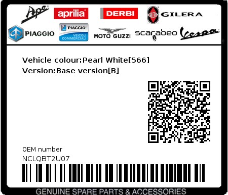 Product image: Piaggio - NCLQBT2U07 - Vehicle colour:Pearl White[566]   Version:Base version[B] 