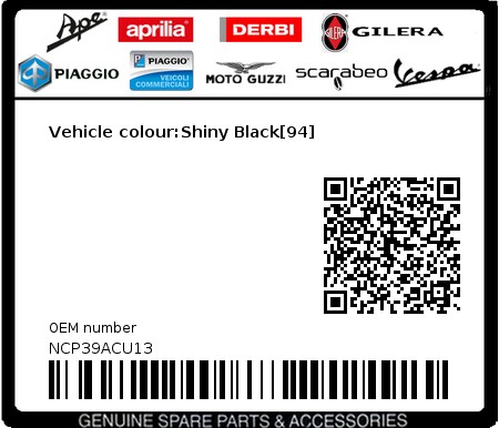 Product image: Piaggio - NCP39ACU13 - Vehicle colour:Shiny Black[94] 