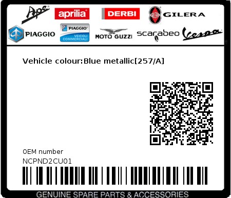 Product image: Piaggio - NCPND2CU01 - Vehicle colour:Blue metallic[257/A]  0