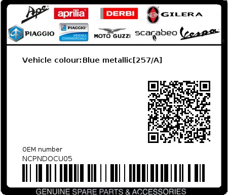Product image: Piaggio - NCPNDOCU05 - Vehicle colour:Blue metallic[257/A]  0