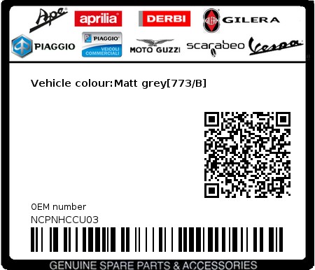Product image: Piaggio - NCPNHCCU03 - Vehicle colour:Matt grey[773/B]  0