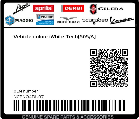 Product image: Piaggio - NCPNQ4DU07 - Vehicle colour:White Tech[505/A] 