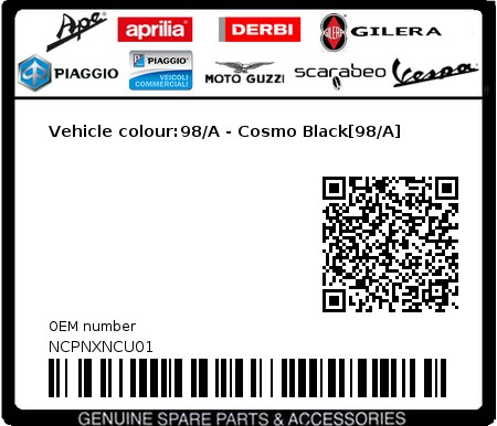 Product image: Piaggio - NCPNXNCU01 - Vehicle colour:98/A - Cosmo Black[98/A]  0