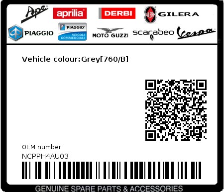 Product image: Piaggio - NCPPH4AU03 - Vehicle colour:Grey[760/B]  0