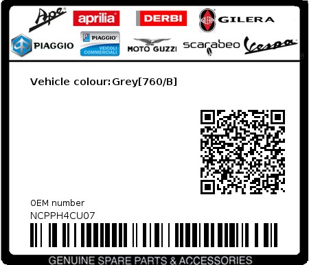 Product image: Piaggio - NCPPH4CU07 - Vehicle colour:Grey[760/B]  0
