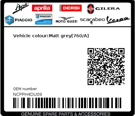 Product image: Piaggio - NCPPH4DU09 - Vehicle colour:Matt grey[760/A] 