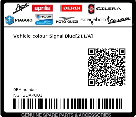 Product image: Piaggio - NGTBDAPU01 - Vehicle colour:Signal Blue[211/A] 