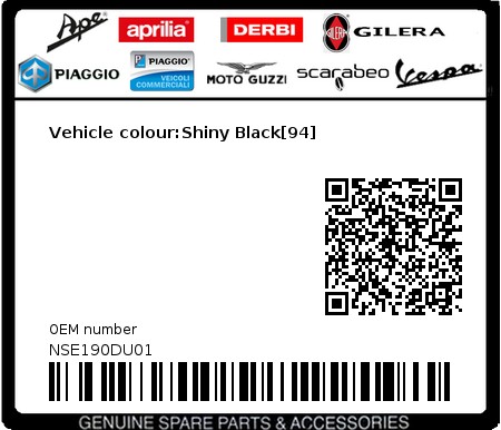 Product image: Piaggio - NSE190DU01 - Vehicle colour:Shiny Black[94] 