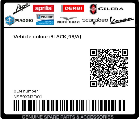 Product image: Piaggio - NSE9XN2D01 - Vehicle colour:BLACK[98/A]  0