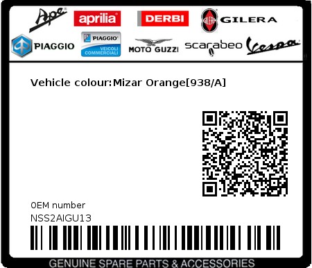 Product image: Piaggio - NSS2AIGU13 - Vehicle colour:Mizar Orange[938/A] 